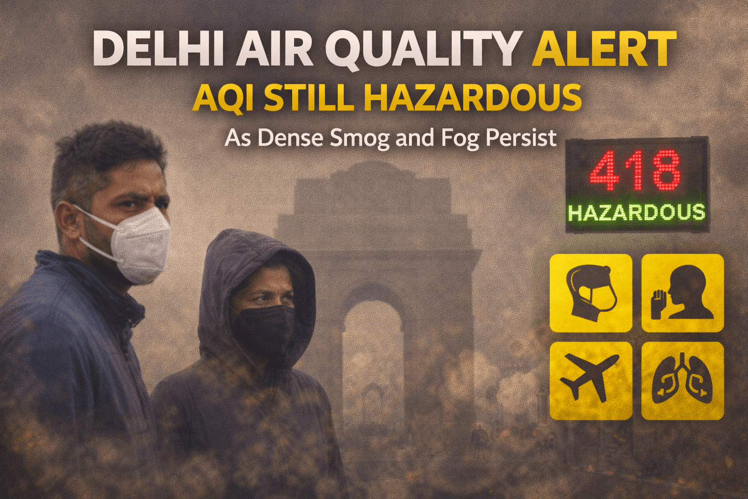 Delhi’s Air Quality Crisis: AQI Remains Hazardous Amid Dense Smog and Fog