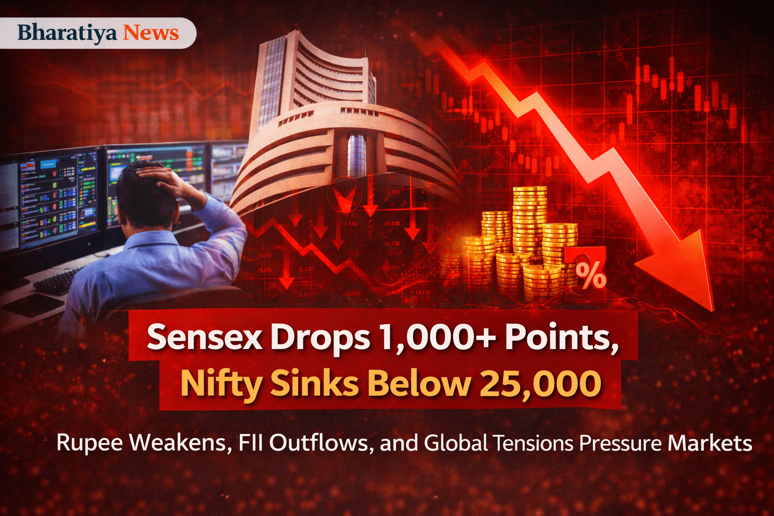 Stock Markets Under Pressure as Sensex Drops Over 1,000 Points, Nifty Slips Below 25,000