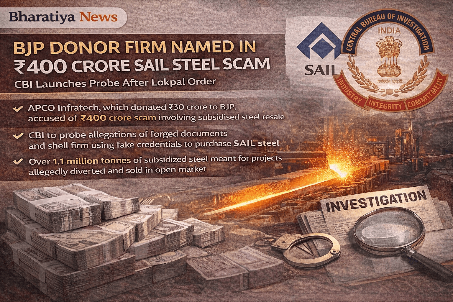 BJP Donor Firm Named in ₹400 Crore SAIL Steel Scam; CBI Launches Probe After Lokpal Order