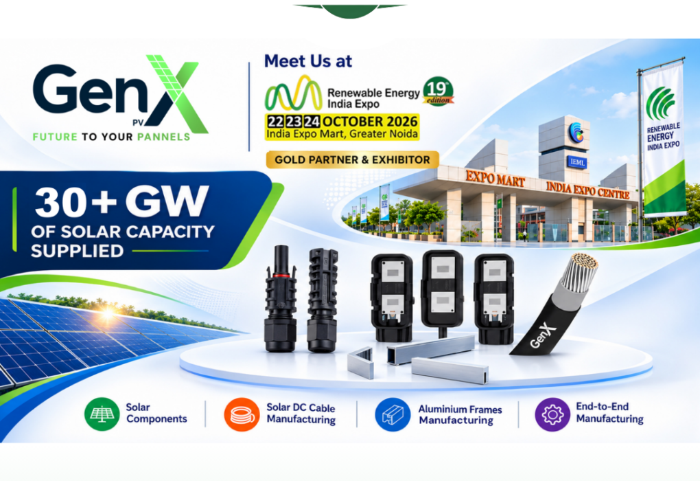 GenX PV India at REI Expo 2026, showcasing solar components, DC cables and aluminium frames