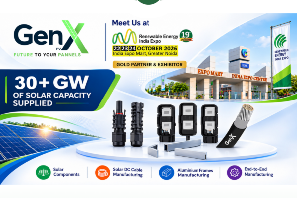 GenX PV India at REI Expo 2026, showcasing solar components, DC cables and aluminium frames