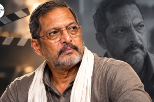 AI-generated editorial illustration of Nana Patekar with Bharatiya News branding.