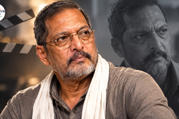 AI-generated editorial illustration of Nana Patekar with Bharatiya News branding.